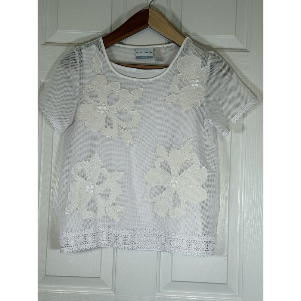 vintage alfred dunner White Floral Boho Sheer Blouse Size PS Summer
